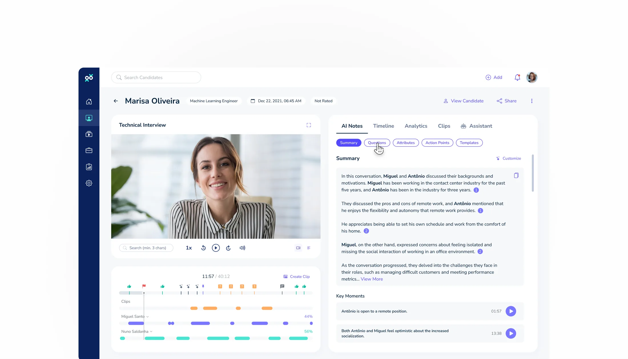 Interview Intelligence: AI transcript analysis, auto-detected questions and annotation