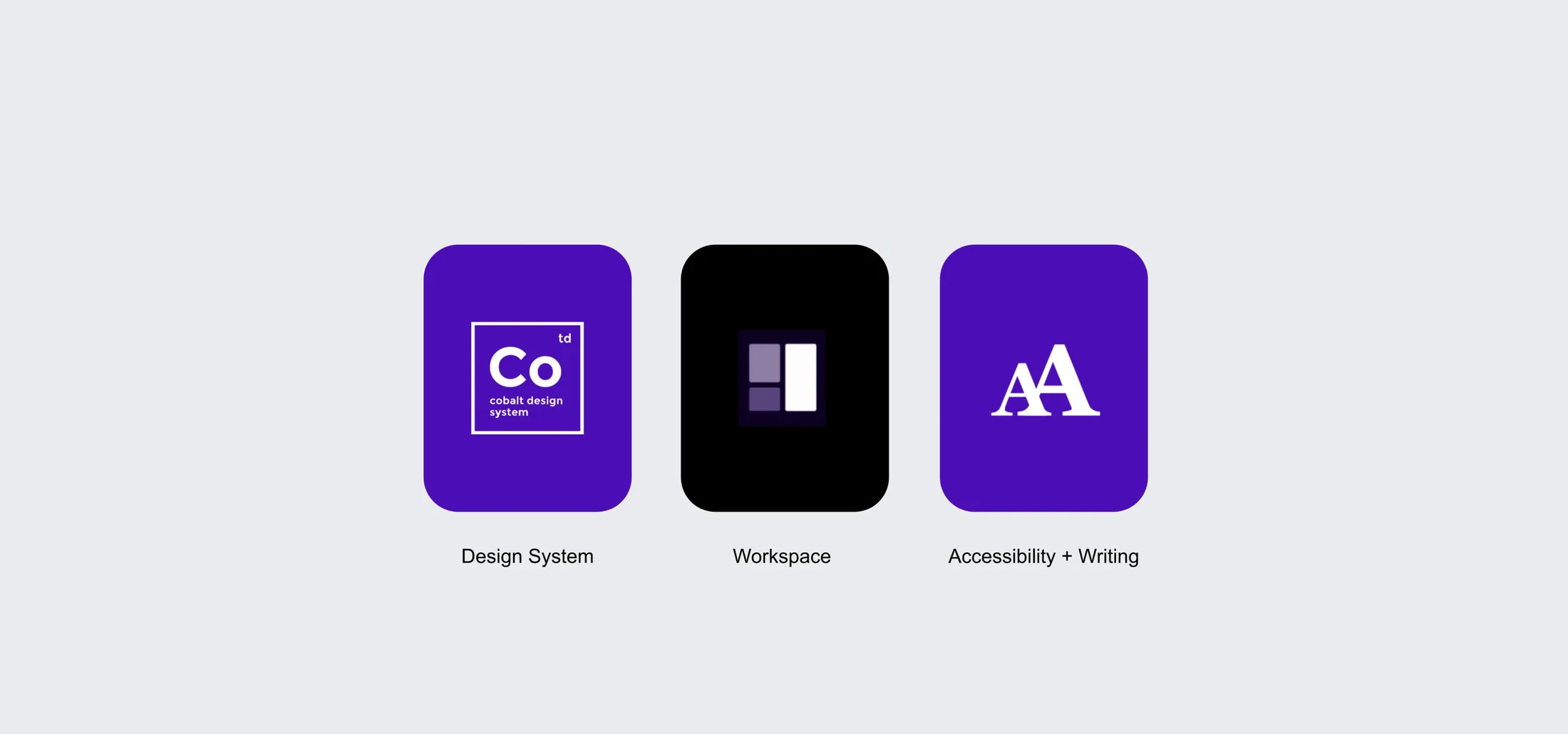 Design System, Workspace, and Accessibility + Writing icon tiles