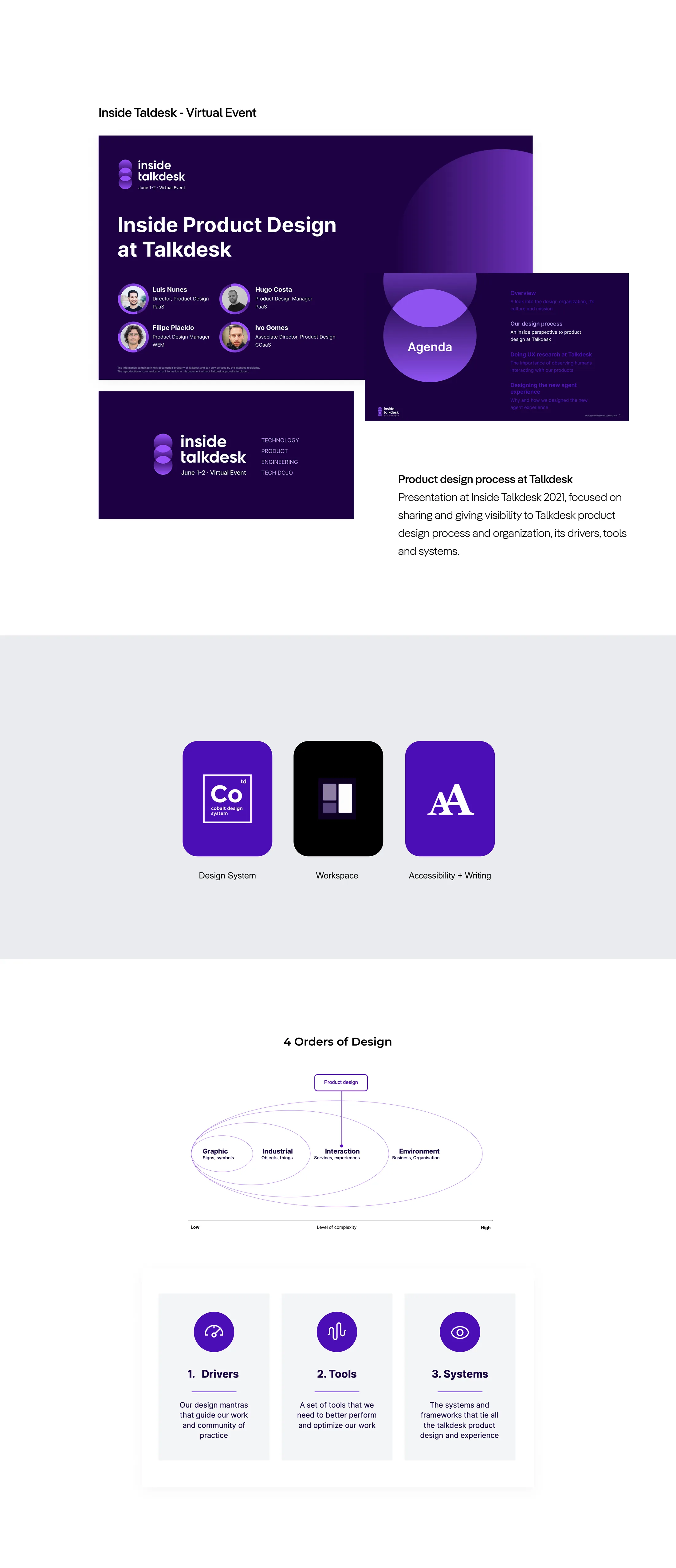 Inside Talkdesk 2021: design process keynote, Orders of Design framework and design drivers, tools and systems