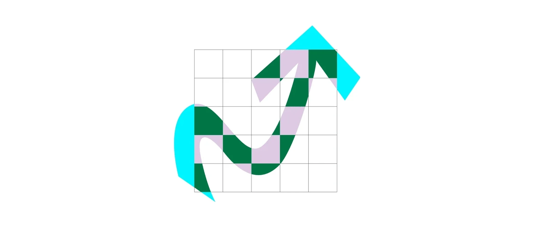 Manychat brand mark: a rising arrow drawn across a grid in green, cyan and lilac
